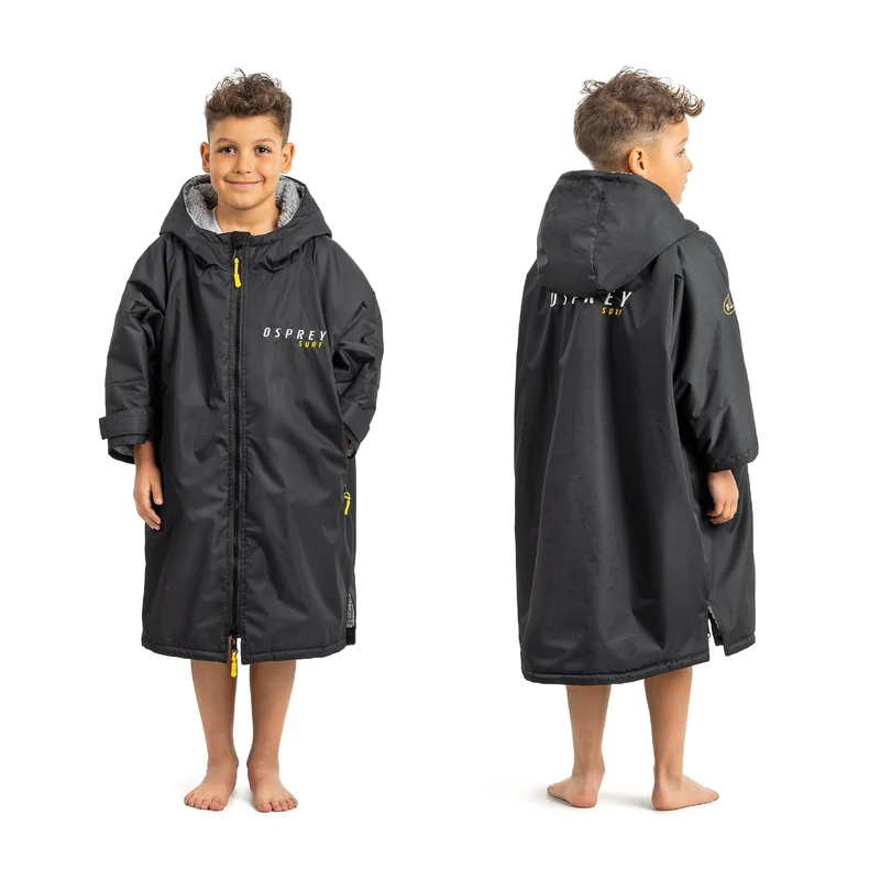 Osprey Kids Changing Robe, Waterproof, Warm Fleece Lined Changing Robe with Hood, for Swimming, Surfing and Outdoor Use, Black - Image 1