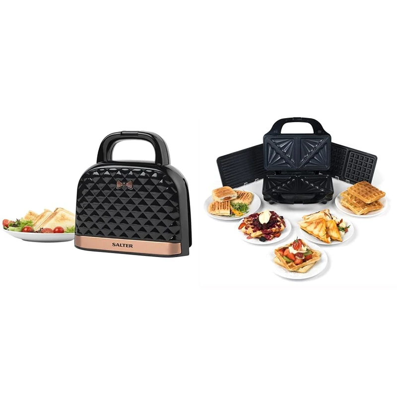 Salter Handbag Style Sandwich Toaster, 3-in-1 Snack Maker - Deep Fill Waffle Iron, Panini Press & Toastie Maker, Rose Gold, Non-Stick (Teflon/Ceramic), Stainless Steel/Aluminum exterior - Image 1