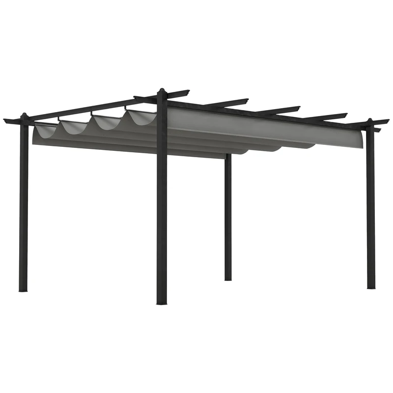 Outsunny 4 x 3(m) Aluminium Outdoor Pergola with Retractable Roof, Outdoor Gazebo Canopy Shelter with Grommet Holes for Garden, Patio, Lawn, Grey