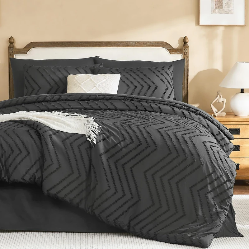 Litanika Dark Grey Queen Size Comforter Set with Sheets - 7 Pieces Bed in a Bag Queen Tufted Complete Bedding Sets with Comforter, Sheets, Pillowcases & Shams