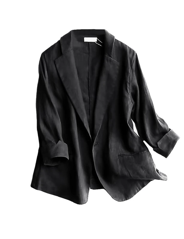 IDEALSANXUN 2024 Cotton Linen Blazer Women 3/4 Sleeve Lightweight Blazers Casual Suit Jackets, Black, 3XL