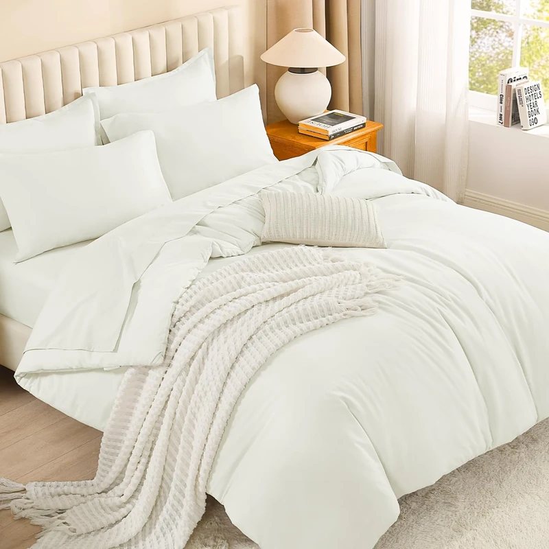Litanika Ivory King Comforter Set with Sheets - 7 Pieces Solid Bed in a Bag