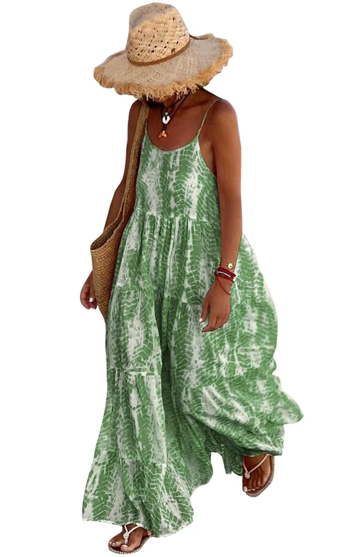 PRETTYGARDEN Women Summer Dresses 2024 Spaghetti Strap Scoop Neck Floral Maxi Dress Flowy Boho Long Sundress with Pockets, Grass Green, XXL
