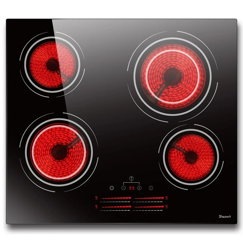 Disaenvir Electric Cooktop in Ceramic 4 Zones, 4 Burner Built in Electric Hob 6600W, 60cm Stove Top with Slide & Touch Control, 9 Power Levels Setting, Safety Lock, Booster, 220-240V