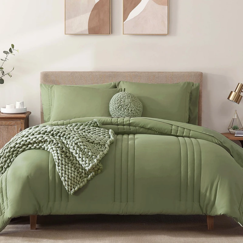Monbix Queen Comforter Set-7 Pieces Soft Bed in a Bag Queen Bedding Sets
