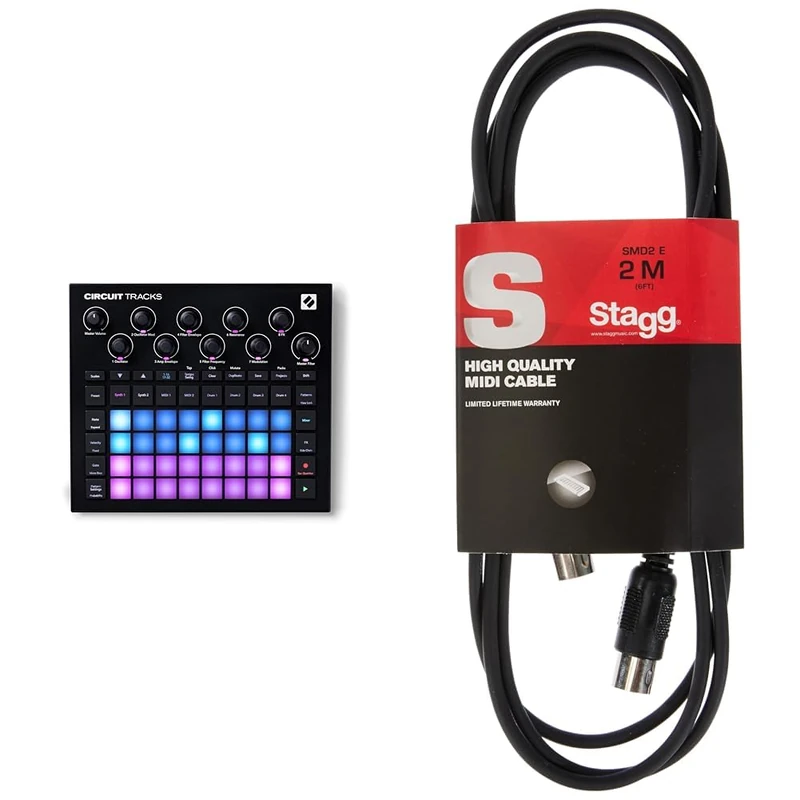 Novation Circuit Tracks: Groovebox Sequencer With Synth Tracks, MIDI Tracks And Drum Tracks Electronic Music Making & Stagg SMD2 E 2 m 5 Pin DIN Male Connector MIDI Cable