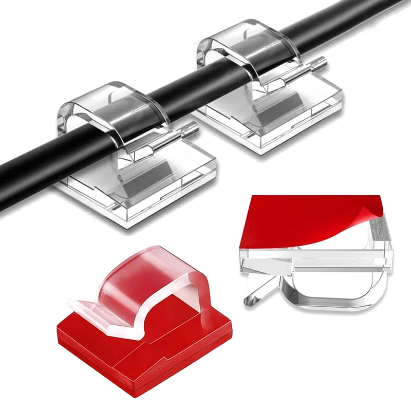 YHT 60 PCS Clear Cable Clips Set,Wall Wire Clips with Adhesive for Cable Management,Cord Clips with Sticky Cable Hooks for Wall,Under Desk,Car,Christmas Decorations,Fairy Lights