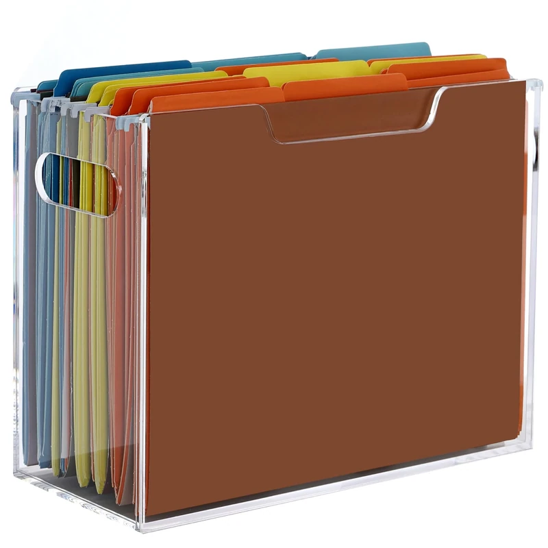 DINGHUO Acrylic File Folder Organizer, Hanging File Organizer Box, File Holder with Handles for Letter Size/A4, Clear File Box Desktop Folder Storage for Office Home Work -1 Pack
