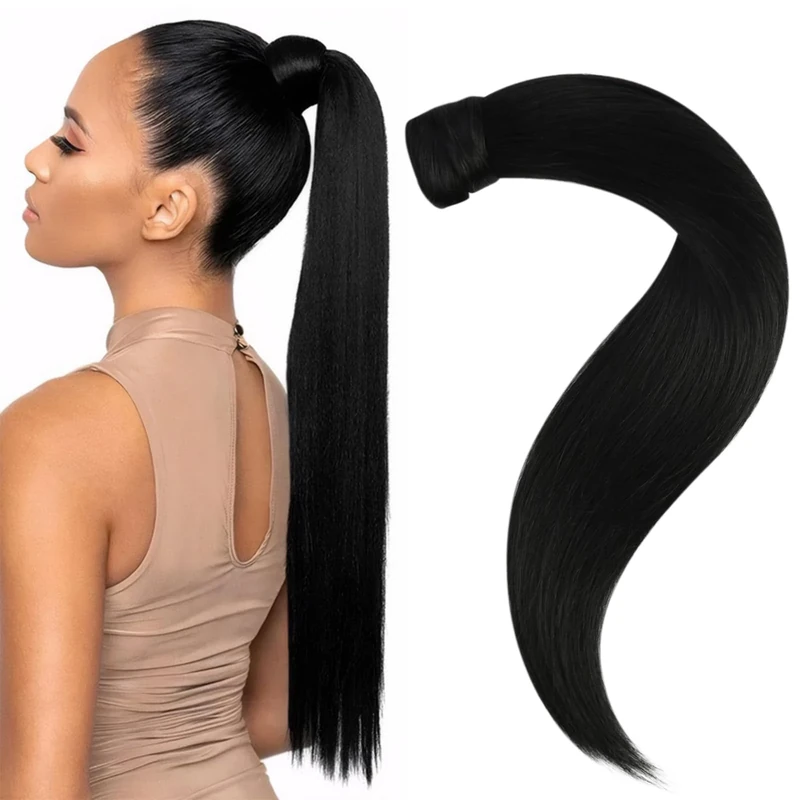 Easyouth Black Ponytail Extension Human Hair Jet Black Ponytail Hair Extensions Human Hair 12 Inch 70g Black Real Hair Ponytail Extension