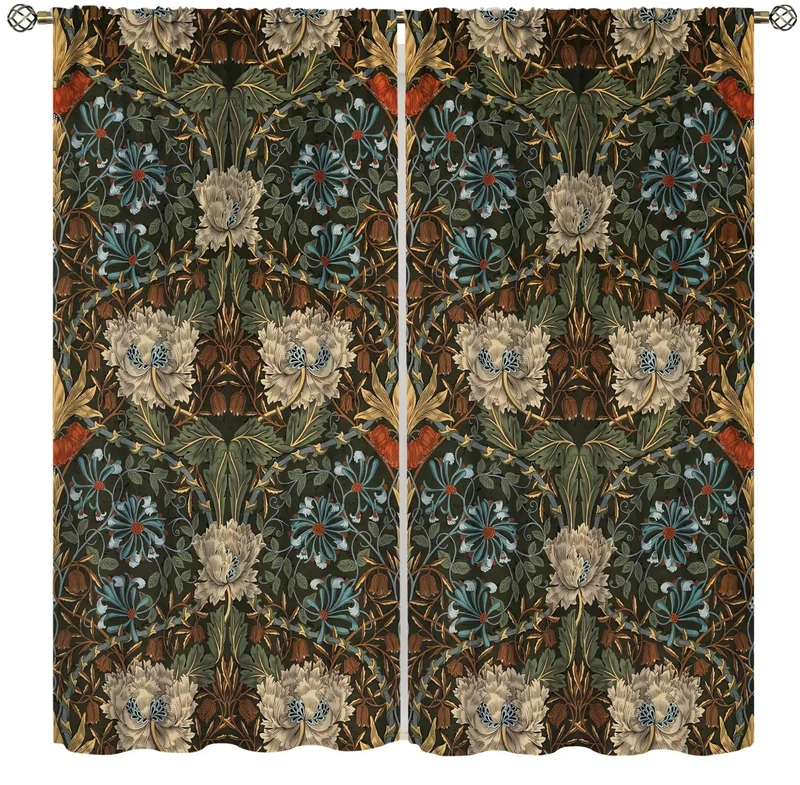 XBDDZSW Vintage Flower Curtains - William Morris Vintage Country Boho Flower Art Pattern Printed Curtains for Bedroom, Living Room, Kitchen - 2 Panels, 84x84in Blackout