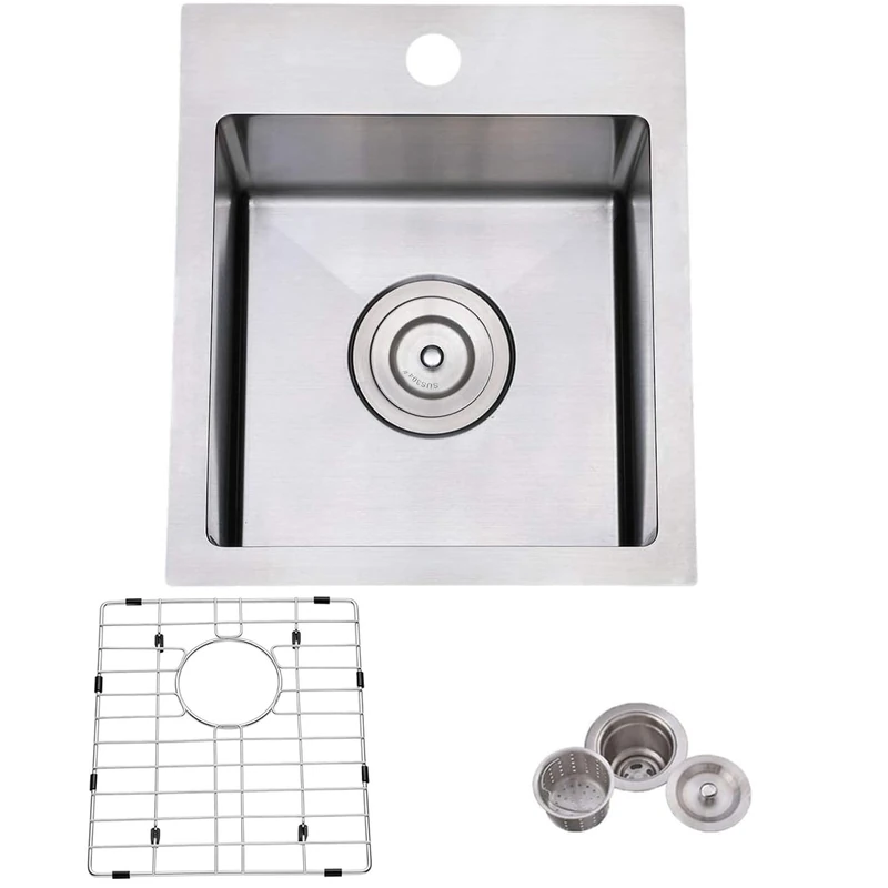VESLA Home 15 x 17 Inch Drop in Bar Sink, Single Bowl Topmount Small Kitchen Sink, 304 Stainless Steel Bar or Prep Sinks, Brushed Nickel