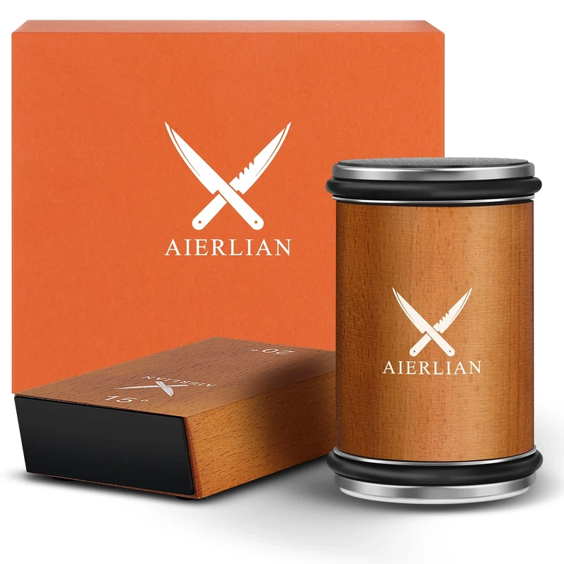 AIERLIAN Knife Sharpener Tool, Rolling Knife Sharpener Kit, Knife Sharpening with Diamonds and Ceramic for Steel of Any Hardness, Kitchen Knife Sharpener with 15 & 20 Degree Magnetic Angle(Brown)