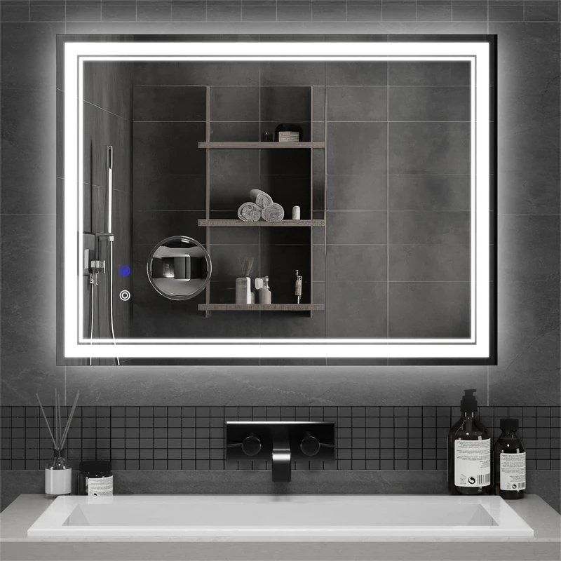 Mondeer 600 X 800 mm Bathroom Mirror with LED Lights, Illuminated Wall Mounted Vanity Mirror with 3 Colors Dimmable Demister and 5x Magnifier, for Bathroom (3000 K - 6500 K)