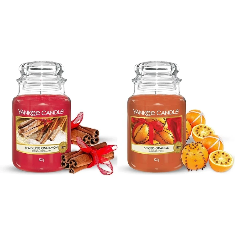 Yankee Candle | Scented Candle Bundle | Spiced Orange, Sparkling Cinnamon | Up to 150 Hours Burn Tim