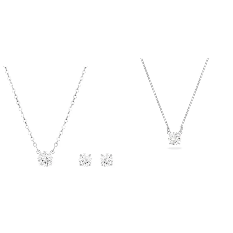 Swarovski Attract set, Round cut, White, Rhodium plated & Attract necklace, Round cut, White, Rhodium plated