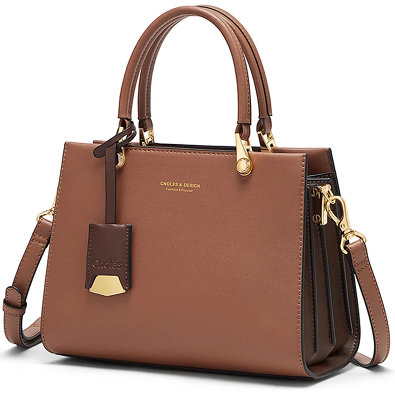 Cnoles Handbags for Women Large Capacity Tote Shoulder Bags Ladies Handle Satchel Purse, Brown, 24 * 11.7 * 18cm