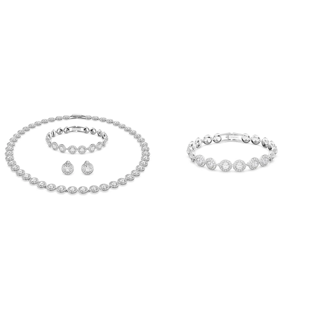 Swarovski Angelic set, Round cut, White, Rhodium plated & Angelic bracelet, Round cut, White, Rhodium plated