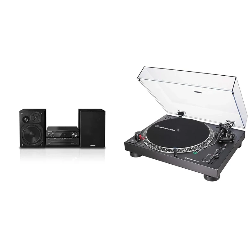 Panasonic SC-PMX92EB-K Micro Hi-Fi System with Bluetooth and DAB+ & Audio-Technica LP120XUSBBK Manual Direct-Drive Turntable (Analogue & USB) Black
