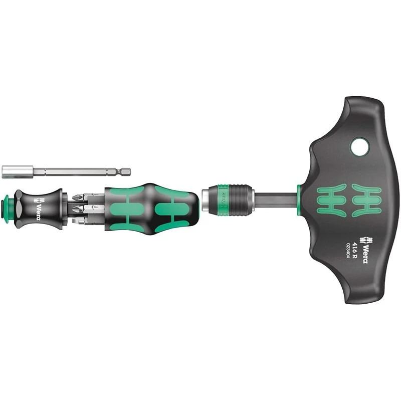 Wera 073240 Kraftform Kompakt 28 Screwdriver Bit Set,Multi-Colour,0.25 inches & 416 R T-Handle Bitholding Screwdriver Rapidaptor, 1/4" x 45 mm, 05023404001