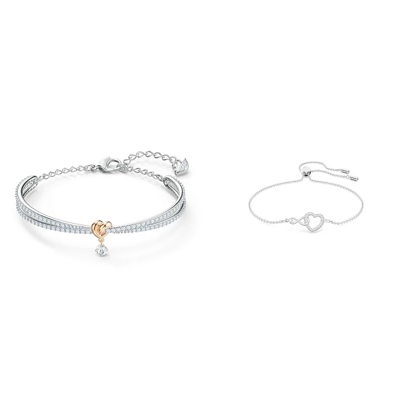 Swarovski Lifelong Heart bangle, Heart, White, Mixed metal finish & Infinity bracelet, Infinity and heart, White, Rhodium plated