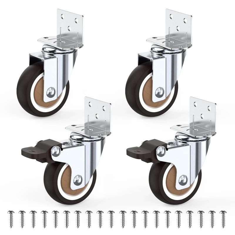 HOLKIE Side Mount Castors Wheels 50 mm with Heavy Duty Thickened L-Shaped Plate Rubber Trolley Wheels with 2 Brakes Holding 115 Kg Ideal for Furniture,Plant Stand,Cribs