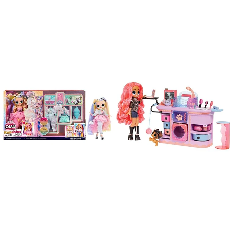 LOL Surprise OMG Sunshine Makeover Big Surprise Fashion Doll, STELLAR GURL & O.M.G Rescue Vet Set, 45+ Surprises