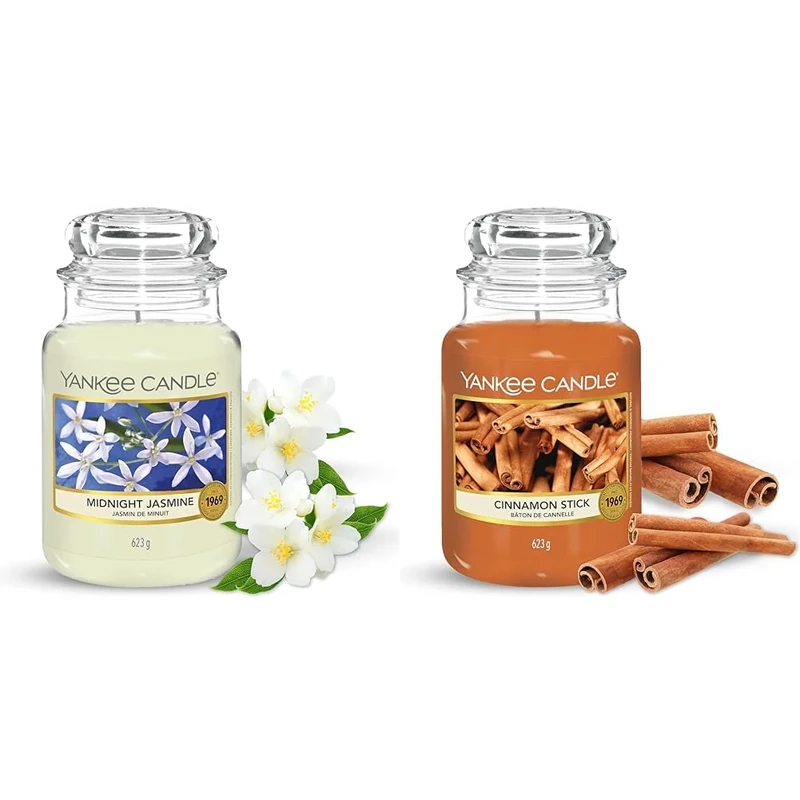 Yankee Candle Scented Candle | Cinnamon Stick Large Jar Candle | Long Burning Candles: up to 150 Hours & Scented Candle - Midnight Jasmine Large Jar Candle - Burn Time : Up to 150 Hours