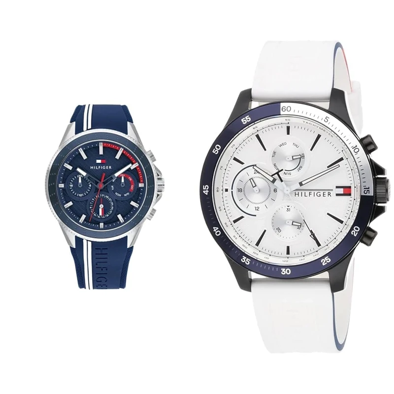 Tommy Hilfiger Analogue Multifunction Quartz Watch for Men with Blue Silicone Bracelet - 1791859 & Analogue Multifunction Quartz Watch for Men with White Silicone Bracelet - 1791723 - Image 1