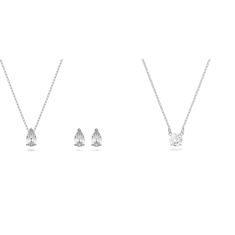 Swarovski Attract Set, Pear Cut, White, Rhodium Plated - Necklace Set, Unisex, Adults, Gift Givers, Jewelry Enthusiasts
