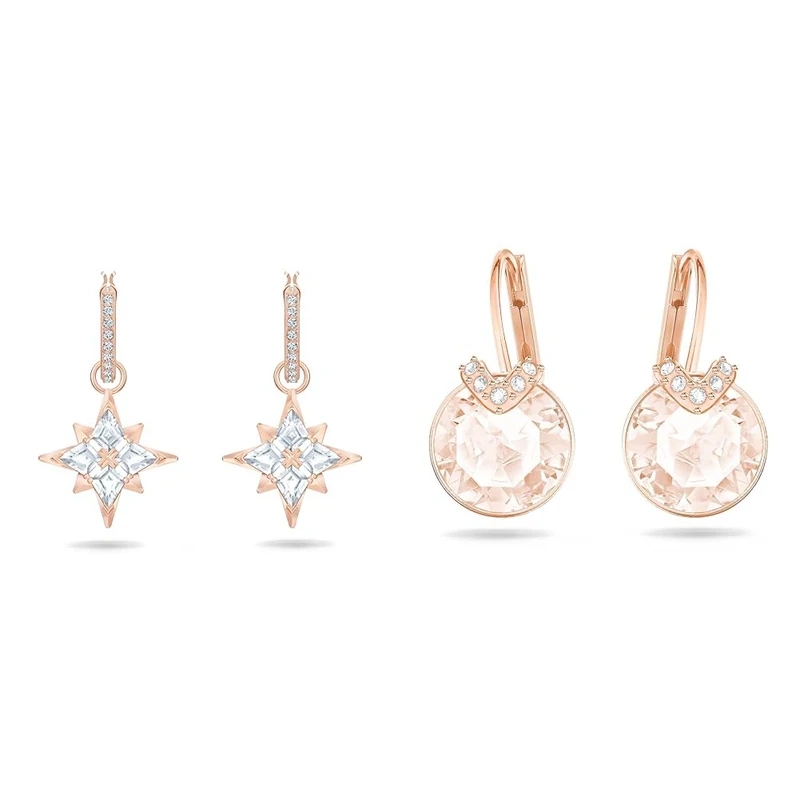 Swarovski Symbolic Hoop Earrings, Star, White, Rose Gold-Tone Plated & Bella V drop earrings, Round cut, Pink, Rose gold-tone plated