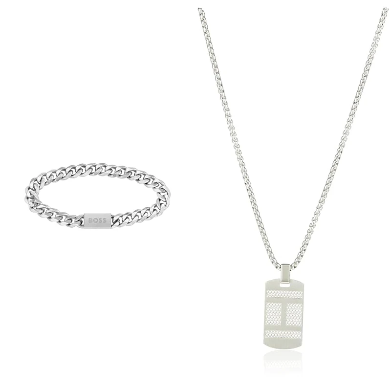 BOSS Jewelry Men's CHAIN LINK Collection Chain Bracelet - 1580144M & Tommy Hilfiger Jewelry Men's Stainless Steel Pendant Necklace - 2790316