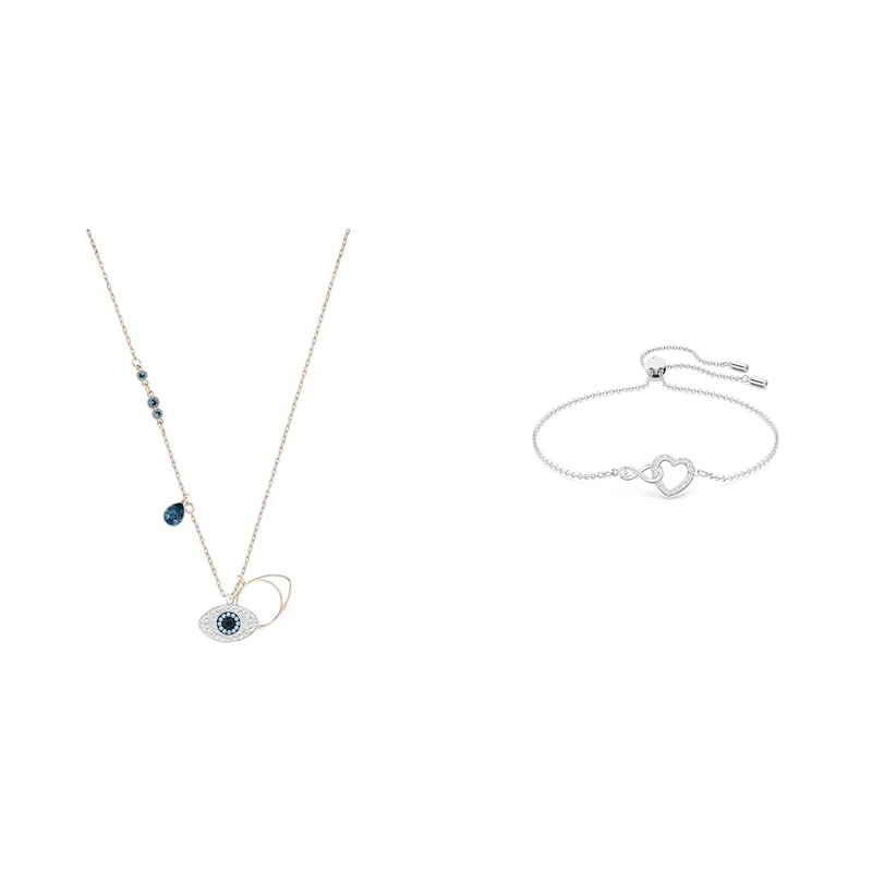 Swarovski Symbolic pendant, Evil eye, Blue, Mixed metal finish & Infinity bracelet, Infinity and heart, White, Rhodium plated