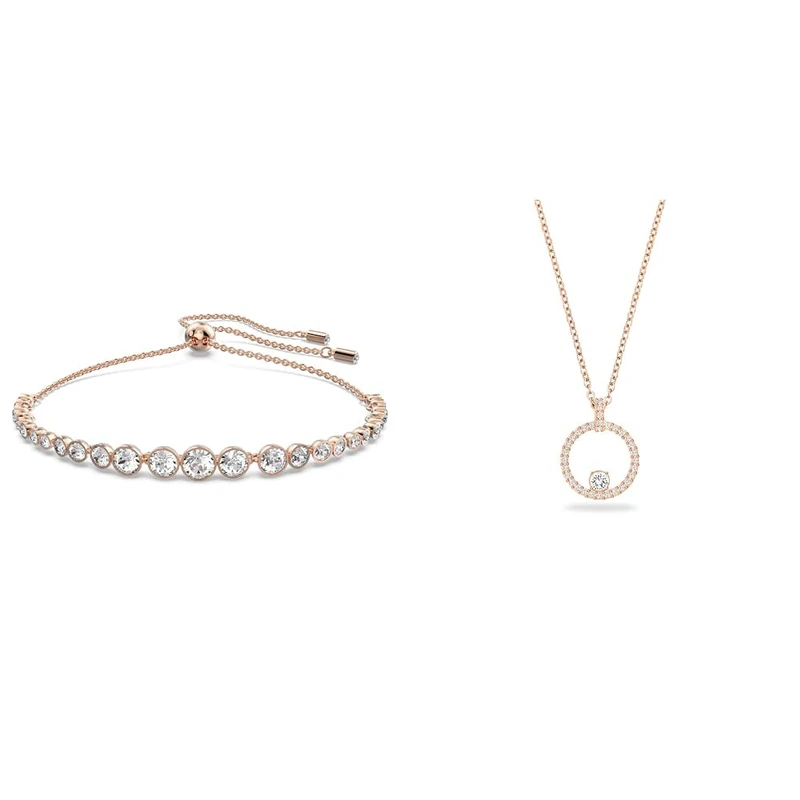 Swarovski Emily Bracelet, White Round Cut Crystals in a Rose Gold Tone Plated Setting, from the Emily Collection & Creativity pendant, Circle, White, Rose gold-tone plated