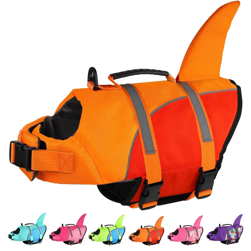 Doglay Dog Life Jacket, Ripstop Cute Shark Dog Life Jacket with Superior Buoyancy and Rescue Handle, Adjustable Dog Life Vests for Swimming Boating, Pet Flotation Vest for Small Medium Large Dogs.
