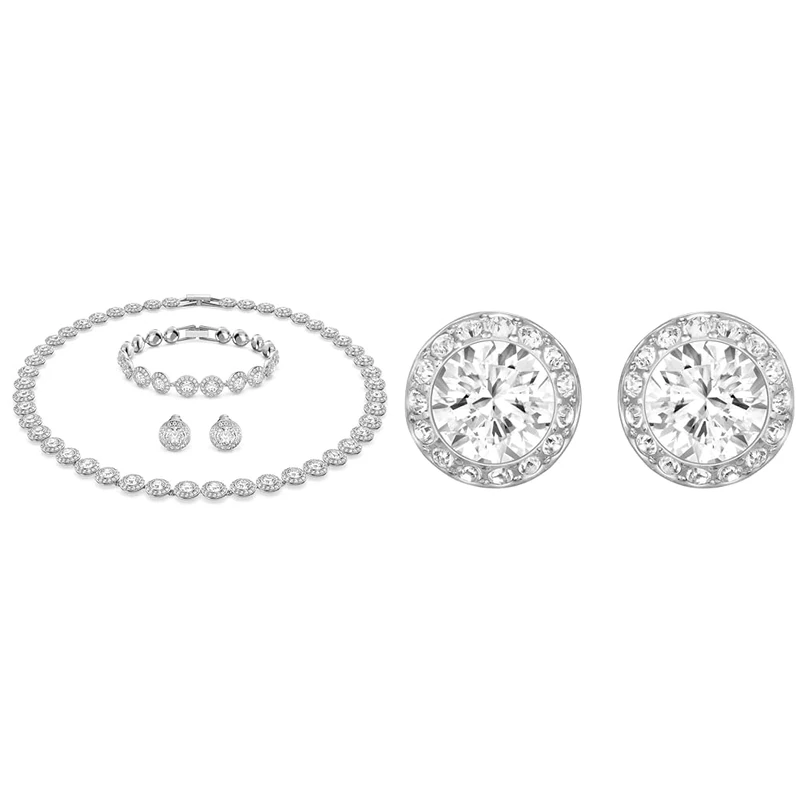 Swarovski Angelic set, Round cut, White, Rhodium plated & Angelic stud earrings, Round cut, White, Rhodium plated