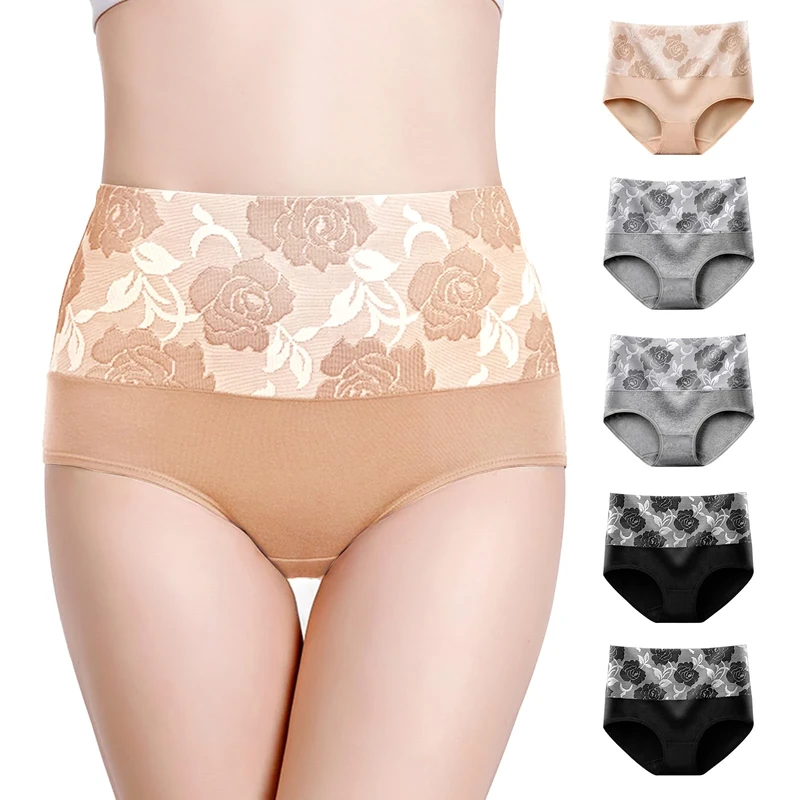 Anntry Women's High Waist Knickers Ladies Cotton Briefs Underwear Full Coverage Soft Breathable Panties 5-pack