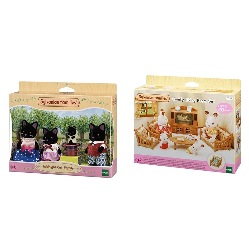 Sylvanian Families Midnight Cat Family & Comfy Living Room Set