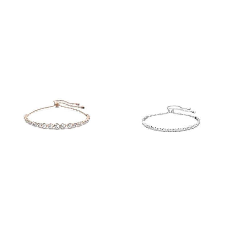 Swarovski Emily Bracelet, White Round Cut Crystals in a Rose Gold Tone Plated Setting, from the Emily Collection & Subtle Trilogy bracelet, White, Rhodium plated