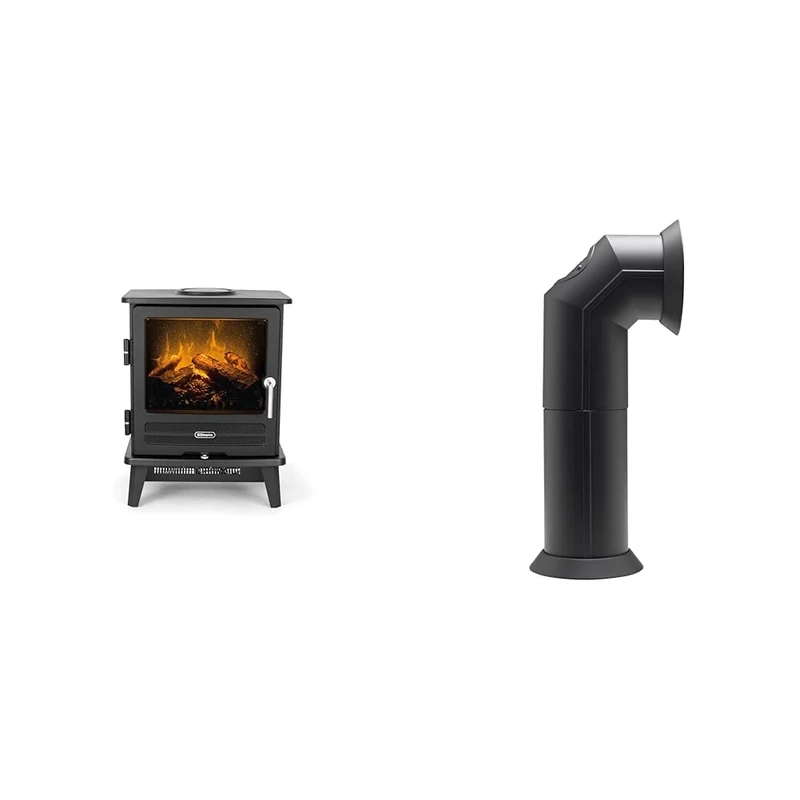 Dimplex Willowbrook Optimyst Electric Stove, Black Free Standing Electric Fireplace & Stove Pipe, Matte Black Plastic Flue Pipe Accessory