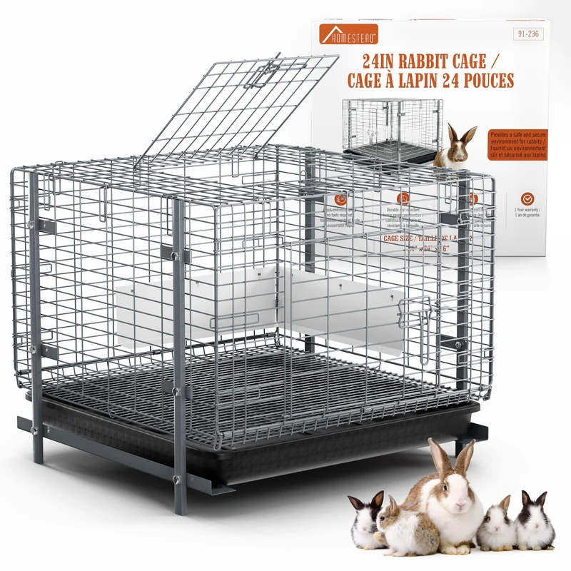 HOMESTEAD Bunny Cages with Tray - 24-inch Easy-Clean Rabbit Cage with Enhanced Kit - Leg, Frame, & Urine Guard Included - Ideal & Secure Home for Rabbits, Ferrets, Hedgehogs