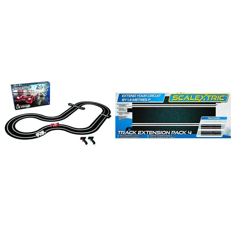 Scalextric C1368 Le Mans Sports Cars Set - Exclusive to Amazon & C8526 Track Extension Pack 4 - Straights 1:32 Scale Accessory, Black