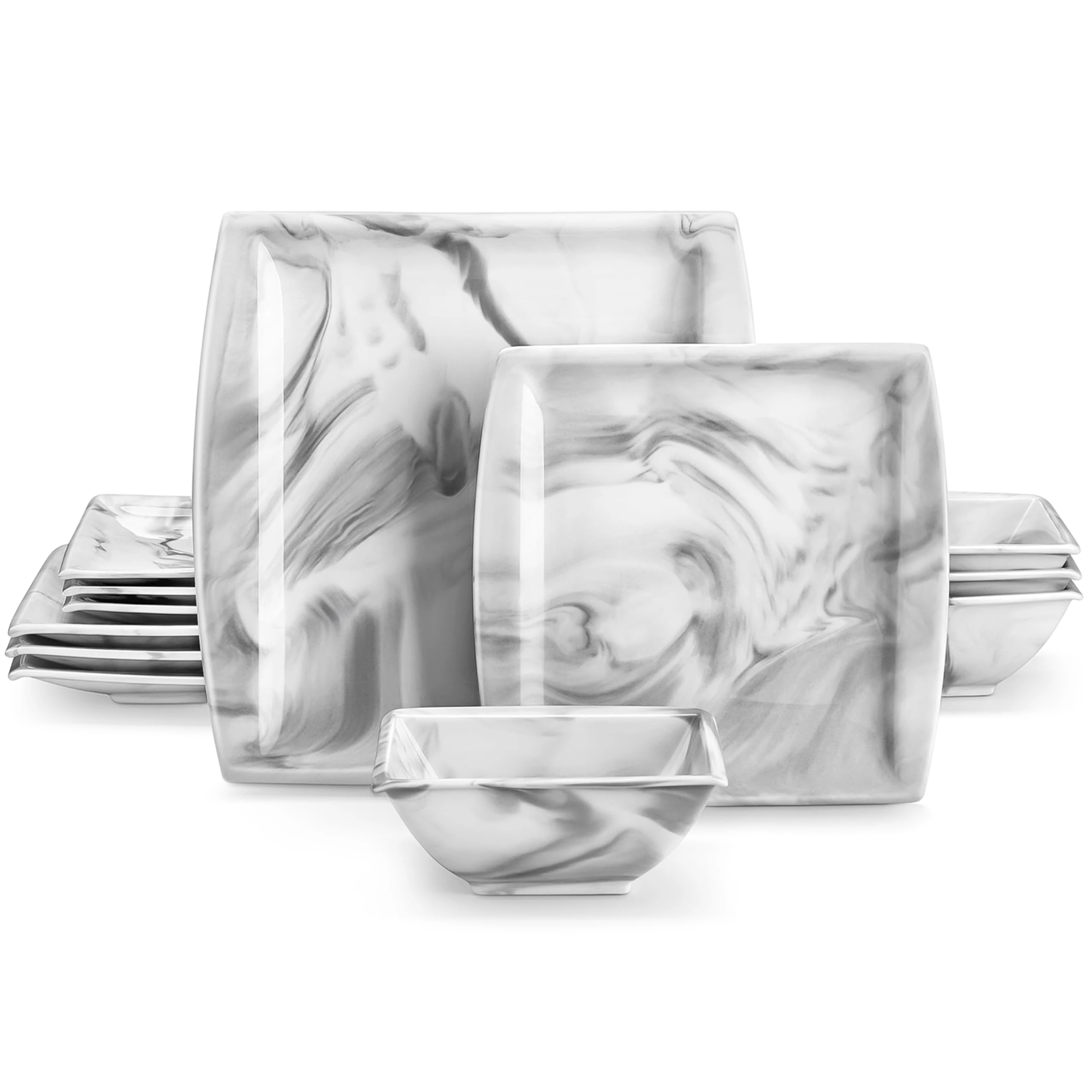 MALACASA 12 Piece Marble Grey Porcelain Dinnerware Sets for 4, Series BLANCE