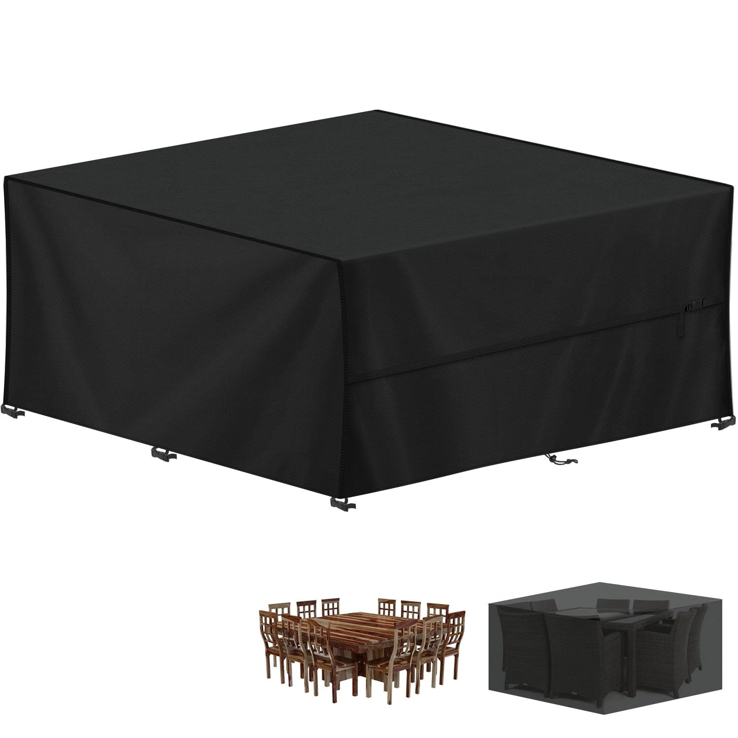 LAMUNI Cube Garden Furniture Cover, 300x300x100cm Rattan Cube Table Cover, 420D Oxford Patio Set Covers Waterproof Outdoor Garden Square Table Cover Windproof Patio Table and Chairs Covers