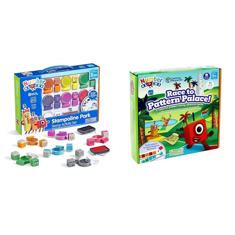 Learning Resources Numberblocks Stampoline Park Stamp Activity Set & Race to Pattern Palace Board Game
