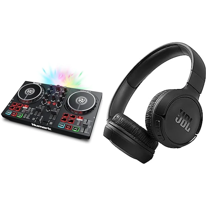 Numark Party Mix - DJ Controller with Party Lights, 2 Decks, USB Connectivity & Serato DJ Lite + JBL Tune510BT Wireless Headphones