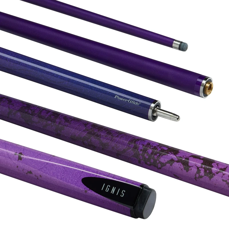 POWERGLIDE Ignis Carbon Fibre & Fibreglass 2 Piece 50/50 Joint Snooker Pool or Billiard Cue Stick | Ultra Smooth High Gloss | 18 oz | Full Size 57" | 10 mm Tip | Purple Design