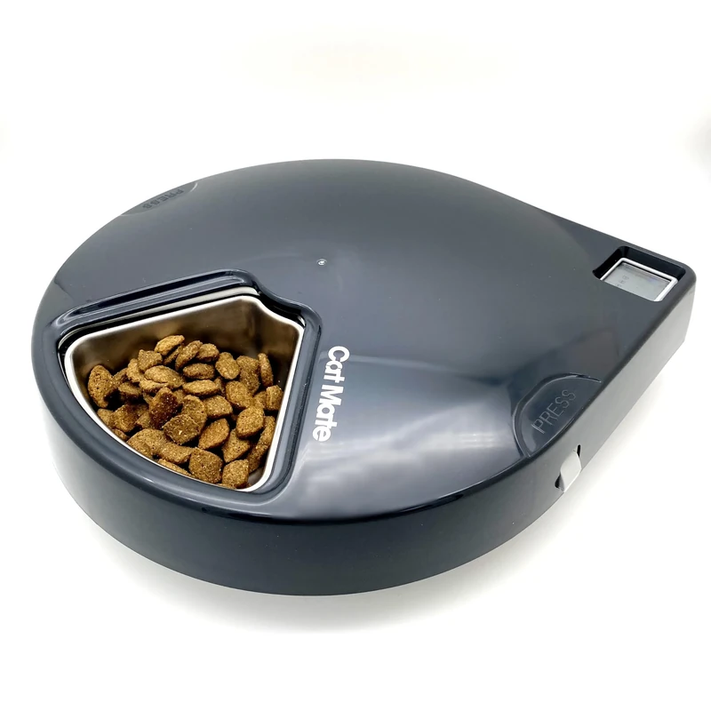 Closer Pets C500 Automatic 5-Meal Pet Feeder - Including Stainless Steel Bowls, Digital Timer and Twin Ice Packs, for Wet and Dry Food, Bowls up to 330 g Each, Grey