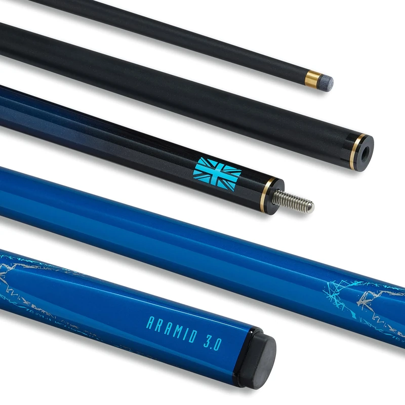 POWERGLIDE Snooker Pool or Billiard Cue | Carbon Fibre & Fibreglass | Ultra Smooth Metallic Painted High Gloss Blue/Black | 2-Piece 50/50 Joint | Full Size 57" | 10mm Tip | Asstd Weights 18oz & 19oz