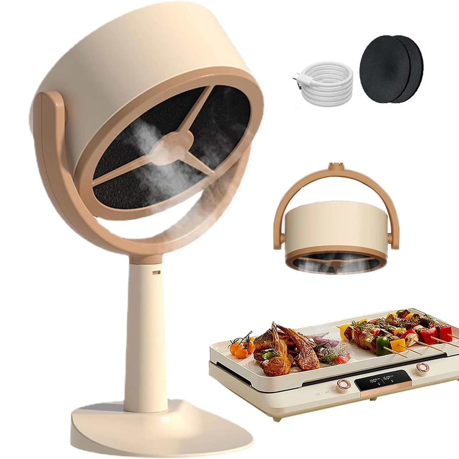 Cordless Desktop Range Hood, 3000mAh 2 Speed Exhaust Fan, 125° Adjustable Portable Range Hood, With 2 Filter Cotton, Removable Mini Range Hood for BBQ, Hot Pot