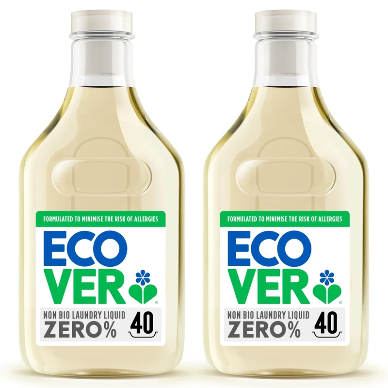 Ecover Zero Non-Bio Laundry Detergent for Sensitive Skin, Baby Laundry Washing Liquid, 2x Pack of 40 Washes, 2 x 1.43L